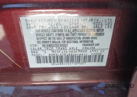 2025 Nissan Sentra Sv z USA, uszkodzony, nr VIN 3N1AB8CV2SY309307